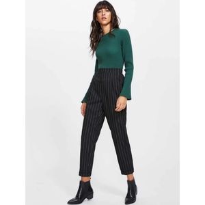 Cuffed Leg Pinstripe Peg High Rise Pants